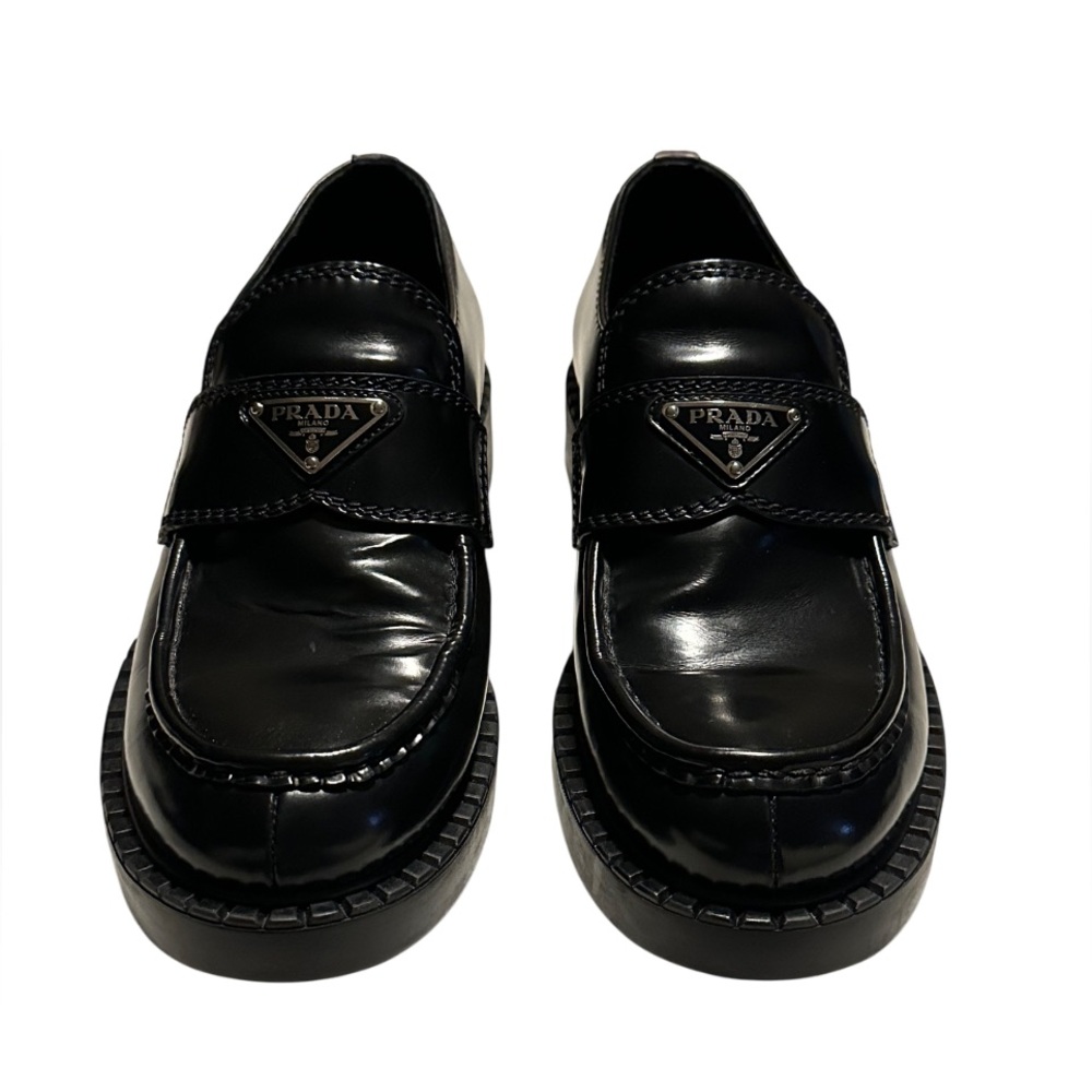 Prada Chocolate Brushed Leather Loafers Black - Picture 3 of 10